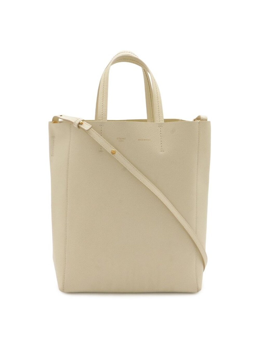 Celine Vertical Cabas Small Tote 2-Way Shoulder Bag Crossbody Leather Ivory